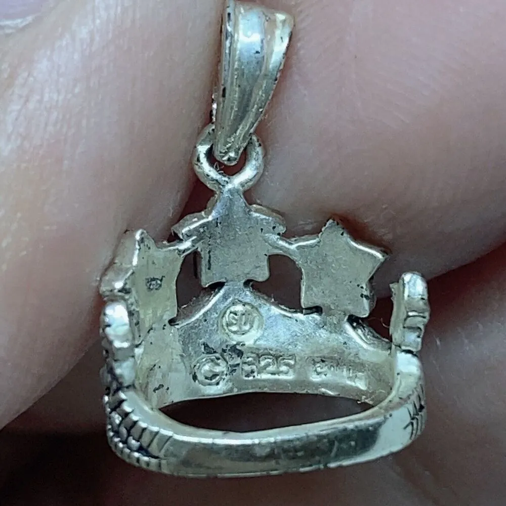 Vintage Sterling Silver 925 Tiara Crown w/ Marcasite Stars Pendant Charm - Image 4