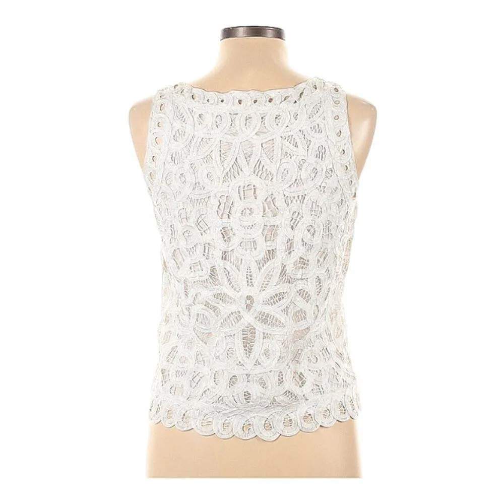 Kroshetta by Papillon Women's Size Large Sleeveless Tank Blouse White Crochet - Image 2