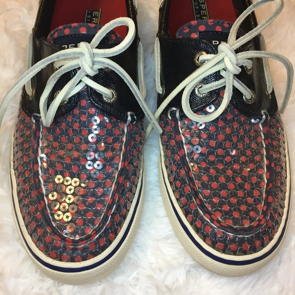 SPERRY Women’s Top-Sider Red Polka Dot Sequin Boat Shoes 6.5 M - Image 3