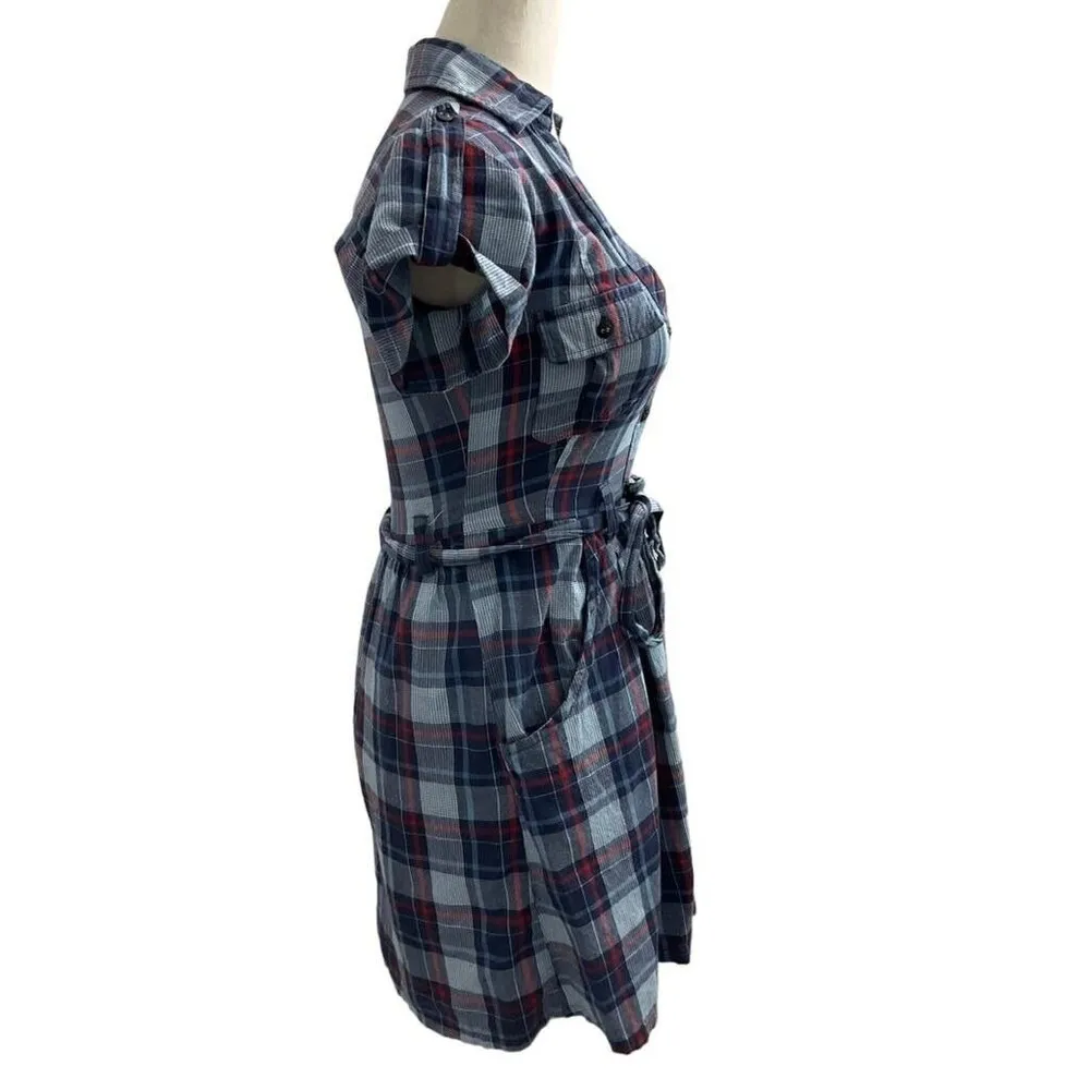 Willow & Clay Women Size XS Plaid T-Shirt Dress Blue Red Belted 11-721 - Image 2