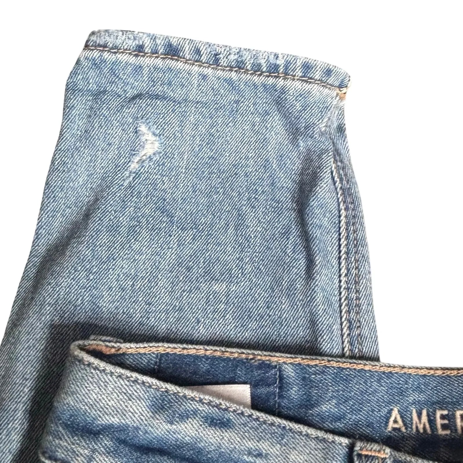 American Eagle Mom Jeans Size 0 Regular Light Wash Distressed Ripped Knees Denim - Image 5