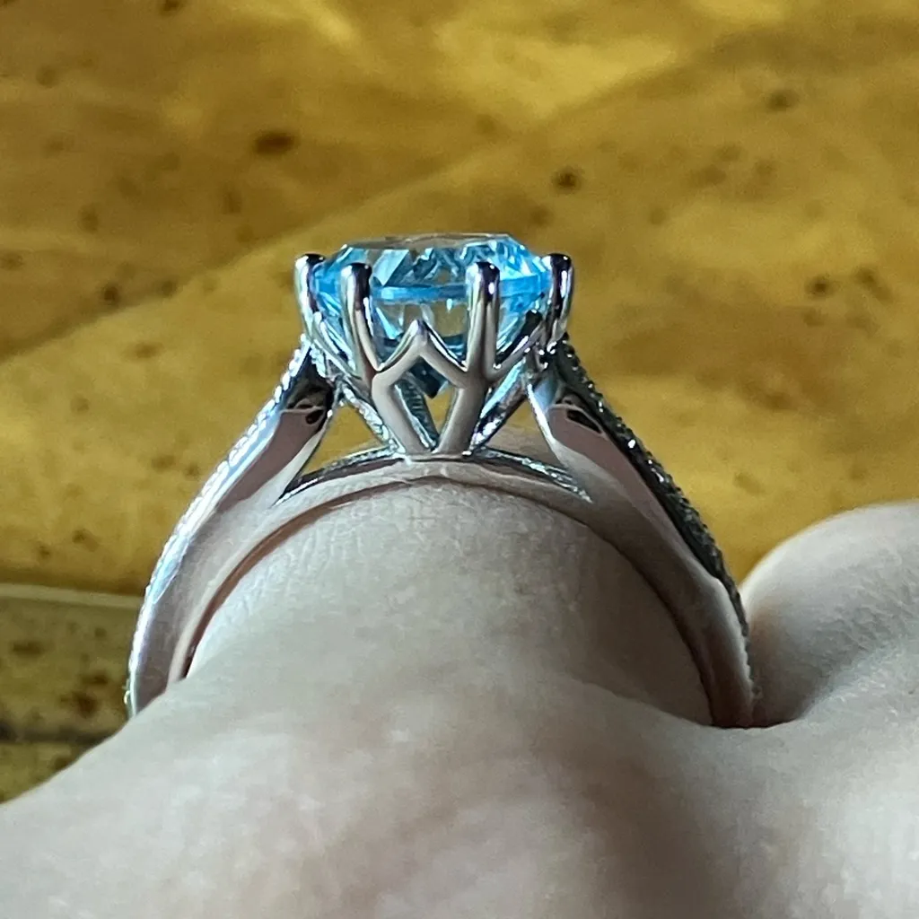 Sky Blue Topaz White Topaz Sterling Silver Ring Size 8 - Image 2