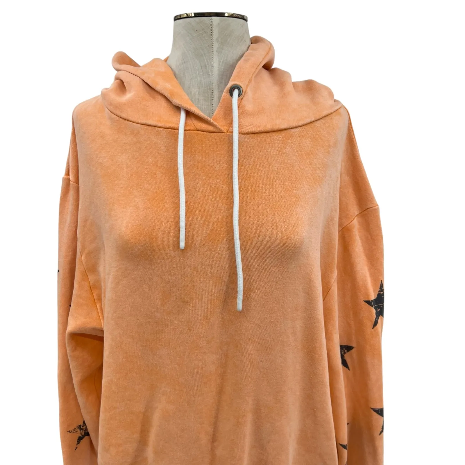 Chrldr Sweatshirt Hoodie Star Print Pima Cotton Orange Size Large - Image 3