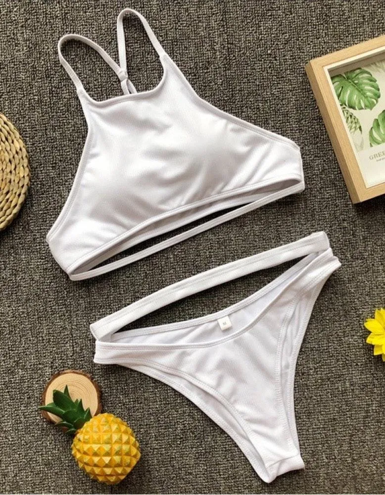 1637 Clearance white ribbed halter bikini - Image 7