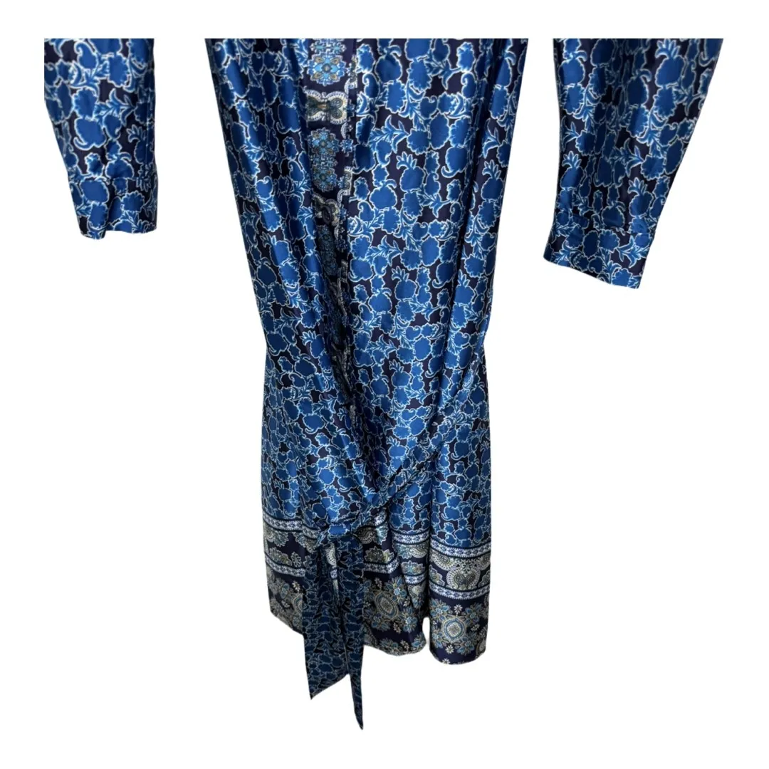 Nicole Miller Blue Silky Shirt Dress Size 14 – Vintage-Inspired Button Front - Image 3