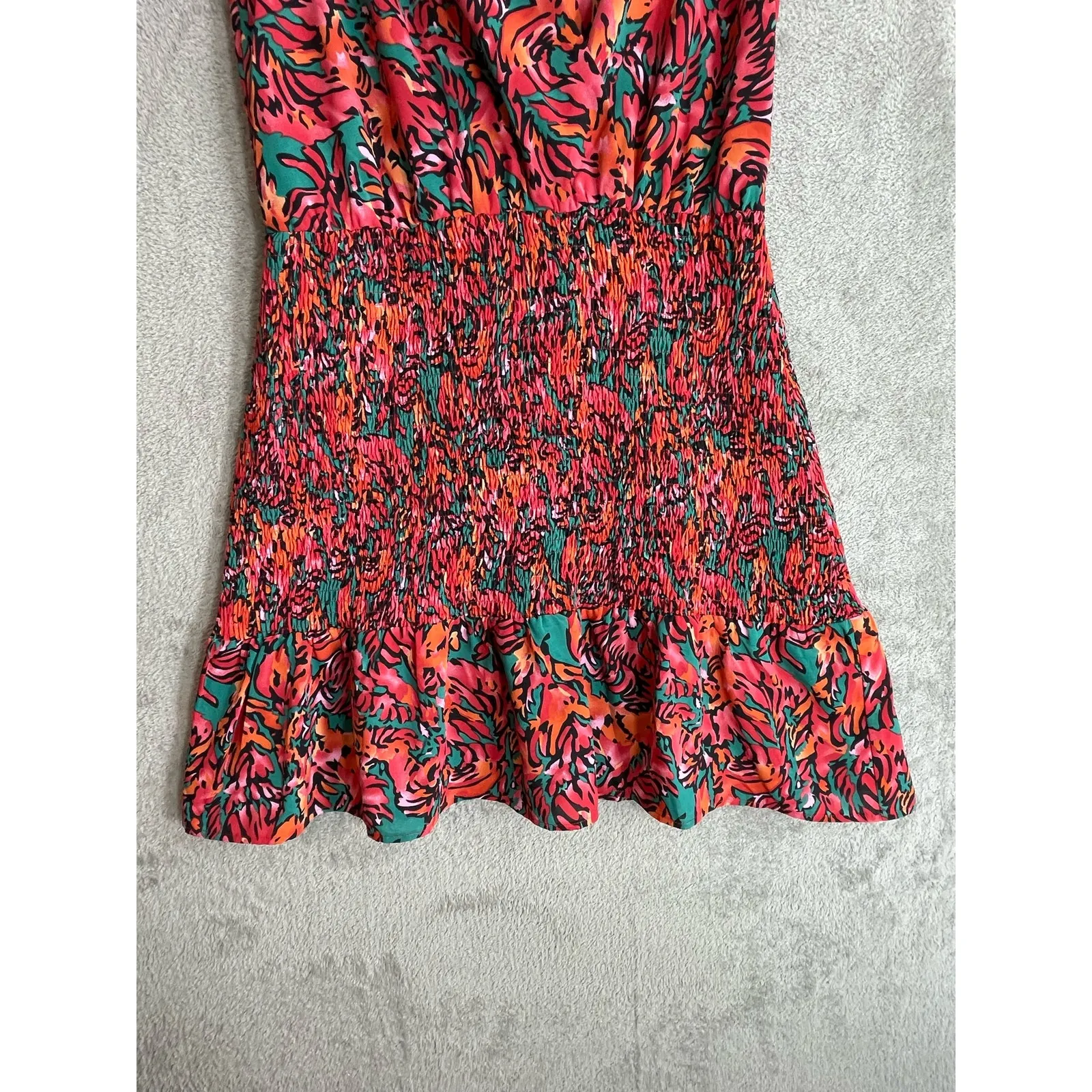 Jade Melody Tam Dress Small Red Floral Sleeveless Smocked Waist Cottage Core - Image 4