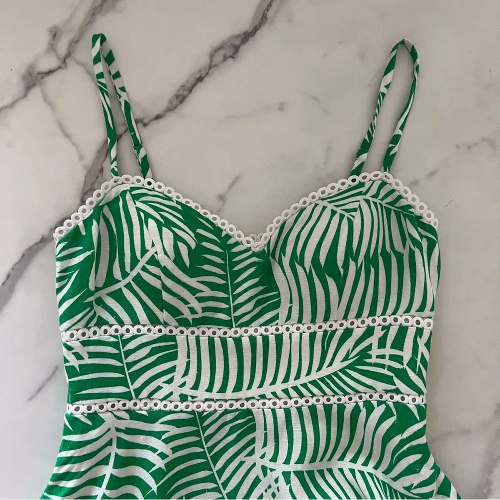 Eliza J Palm print fit & flare dress Linen blend feminine Sz 0 boho chic summer - Image 7