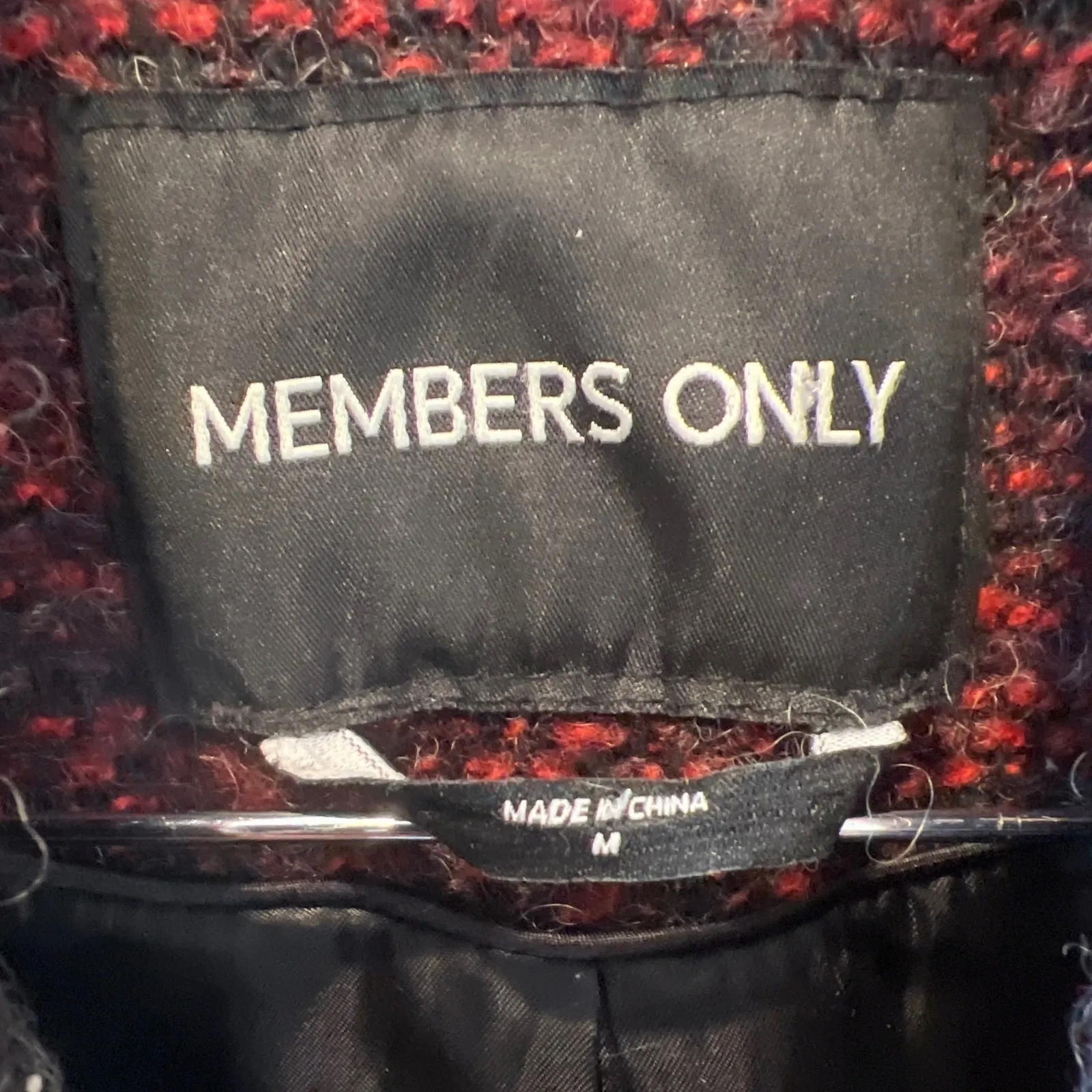 Members Only  Belted Waterfall Coat Red Black Wool Blend Asymmetrical Medium GUC - Image 7