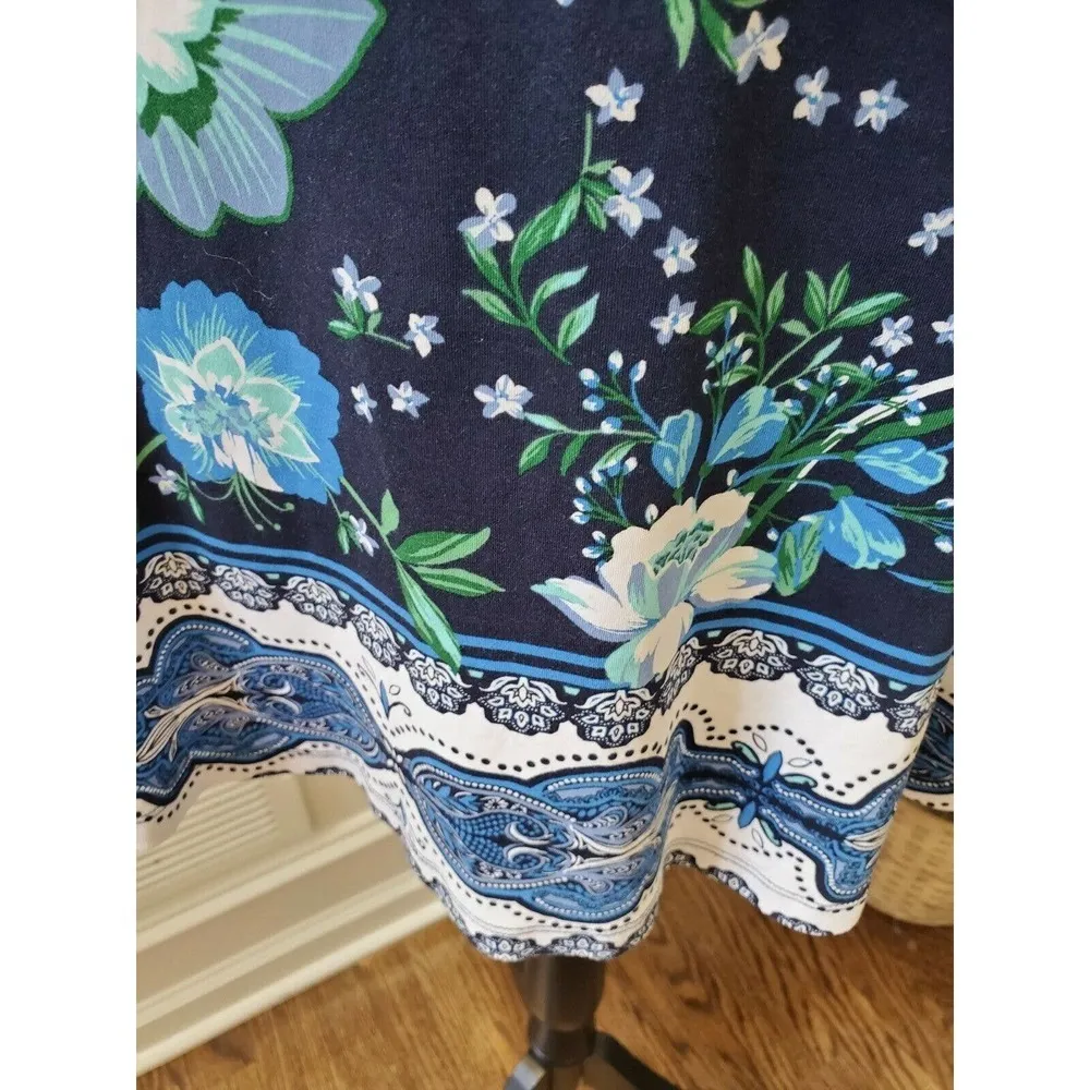 NewYork & Co. Women Blue Floral Cotton BoatNeck Short Sleeve Knee Length Dress M Size M - Image 3