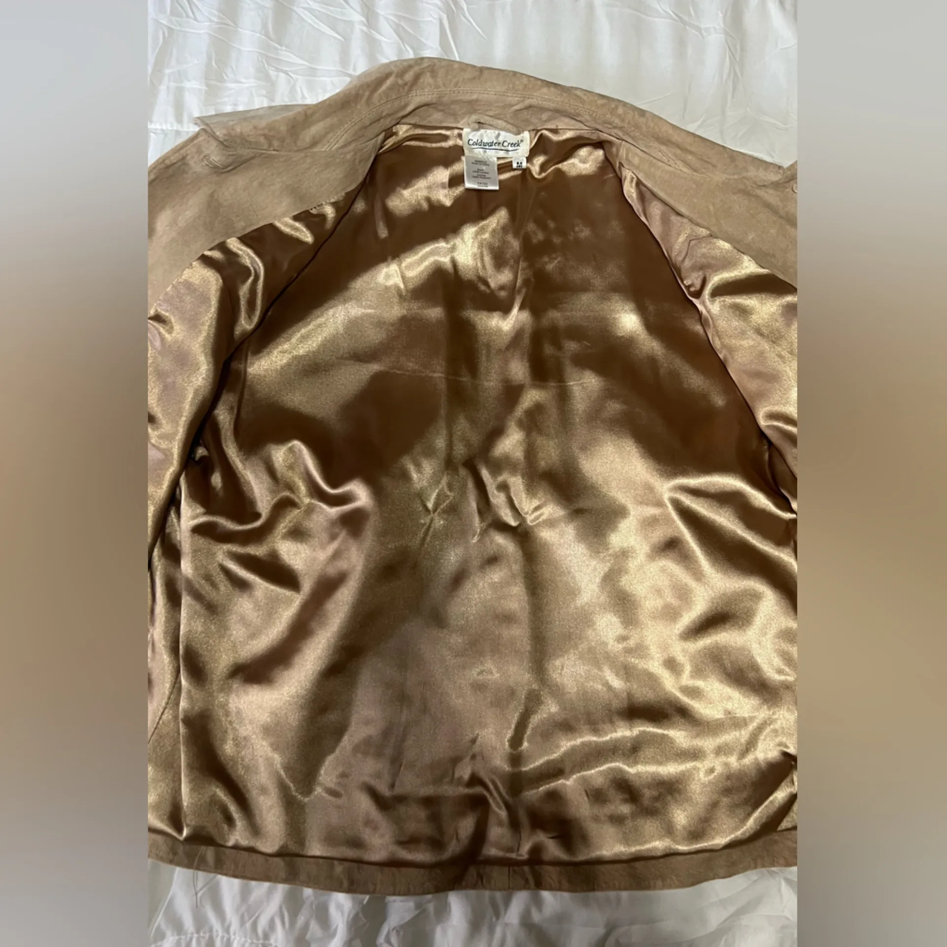 Coldwater Creek beige blue suede flower petal applique jacket - Image 10