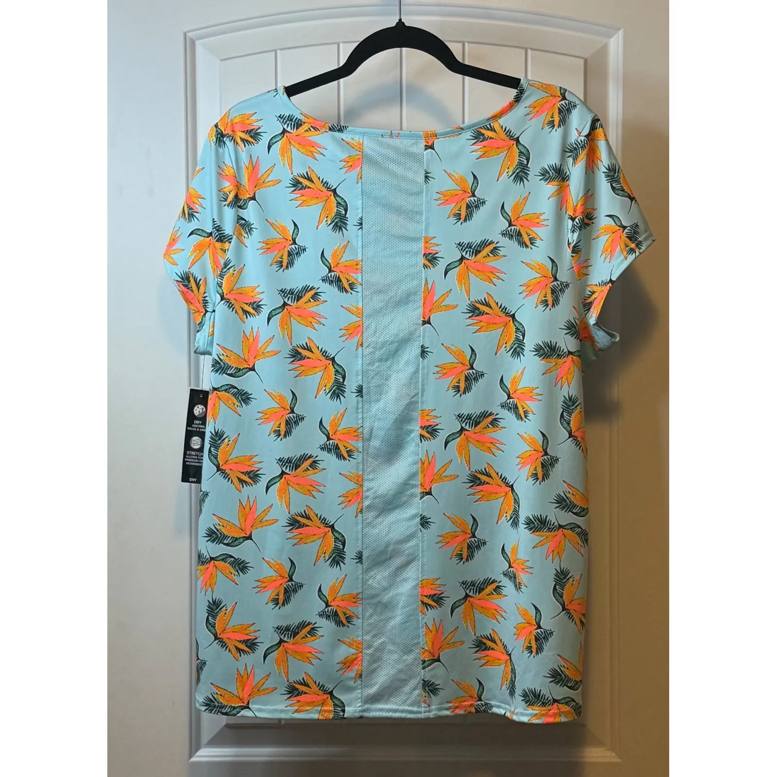 ZELOS Women XL Blue Bird‎ of Paradise Floral Print Activewear New Top Stretch # - Image 3