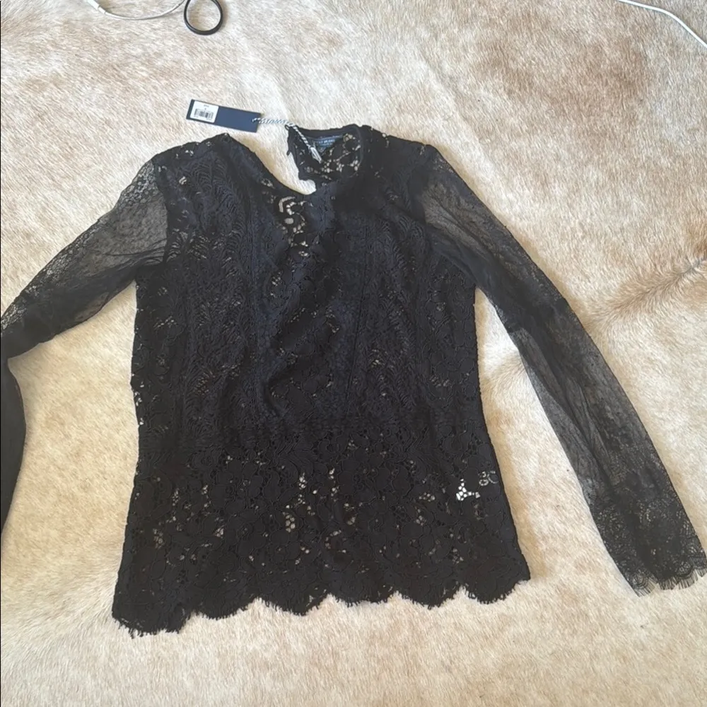 Lucky brand black Mixed Scallop Lace Top long sleeve brand new size small - Image 3