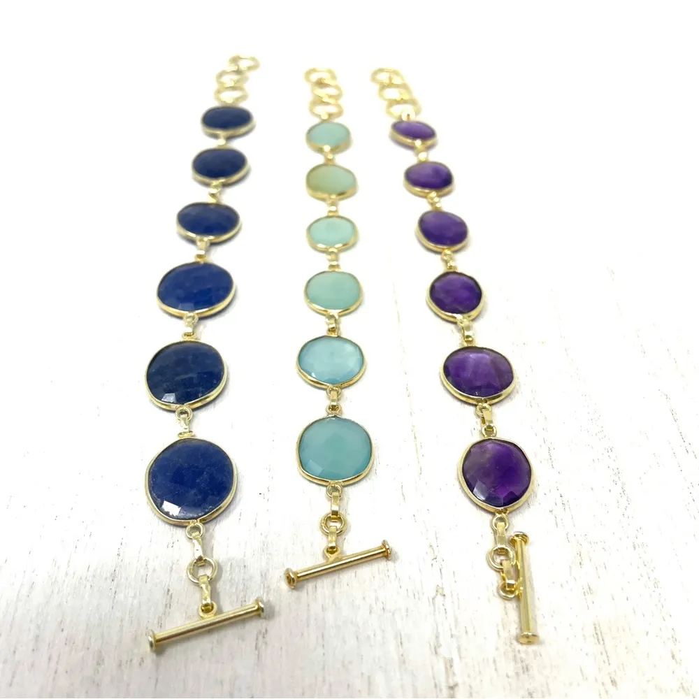 Sterling silver bracelets, 18K gold overlay and semiprecious stones/blue lapis - Image 10