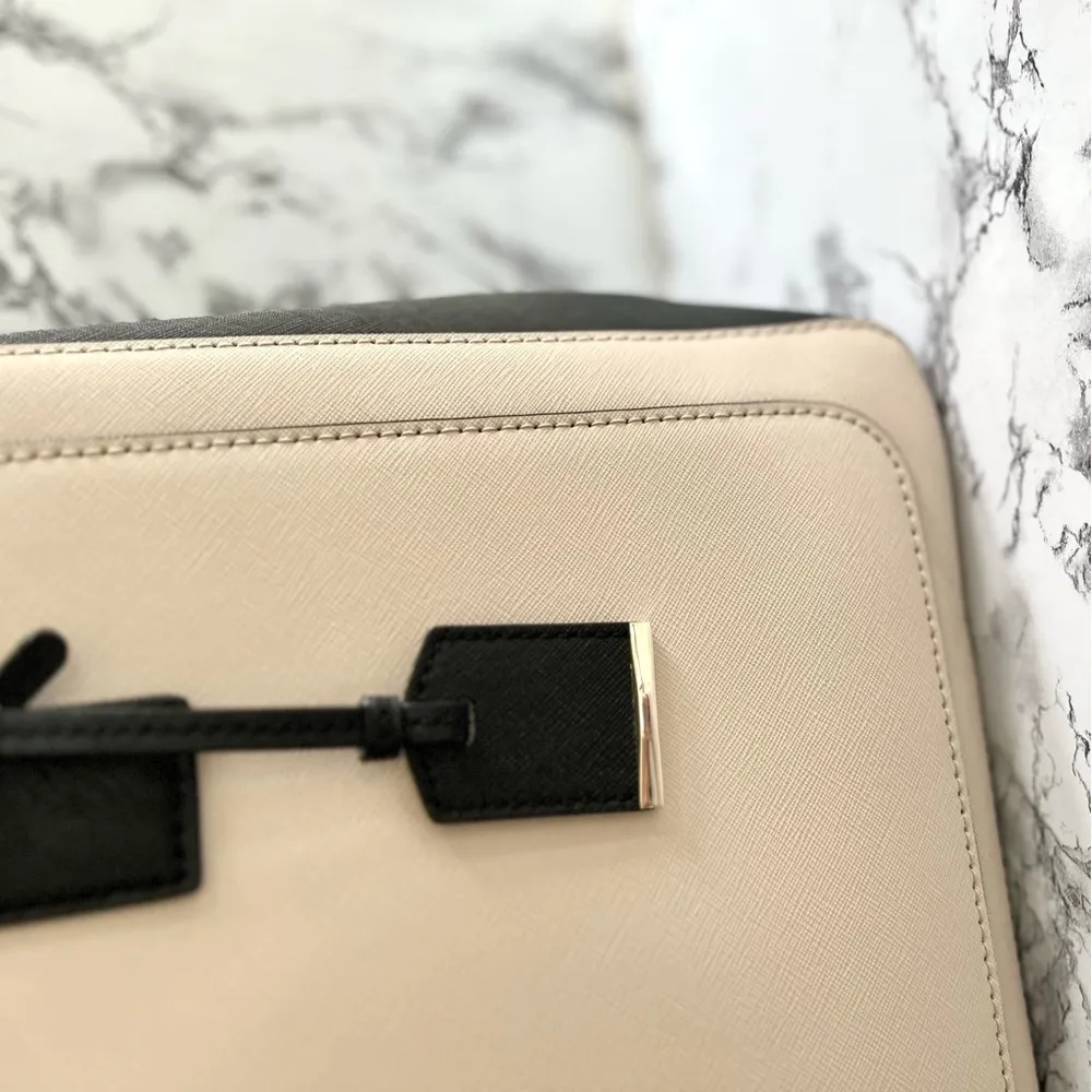 Kate Spade Laurel Way Reese Satchel Soft Porcelain and Black Leather Bag - Image 7