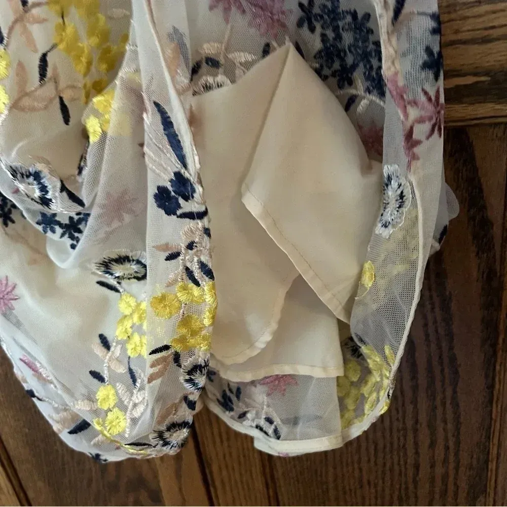 Donna Morgan | Blouson‎ Yellow Floral Embroidered Midi Dress Shoulder Tie | sz 0 - Image 10