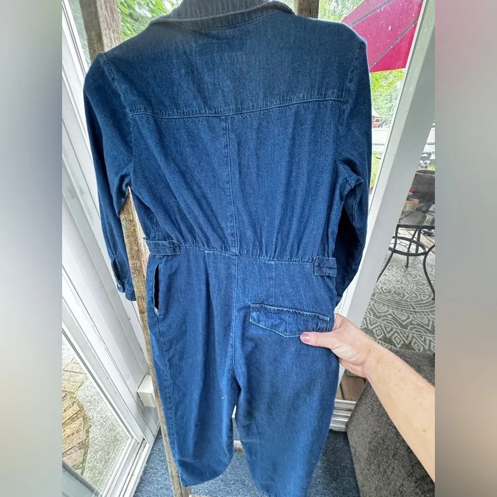 NWOT Rare ASOS Denim Jean Jumpsuit Romper with front zipper and button detail - Image 13