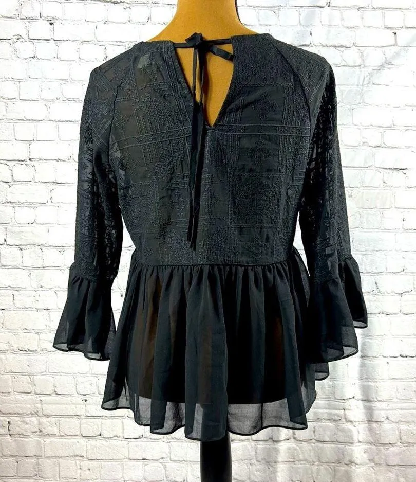 Blue Rain Black Boho Top‎ Size S (A6) - Image 2