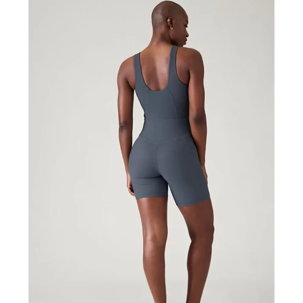 Athleta PS Salutation Rib Bike Suit Size Small Petite Granite Blue - Image 4
