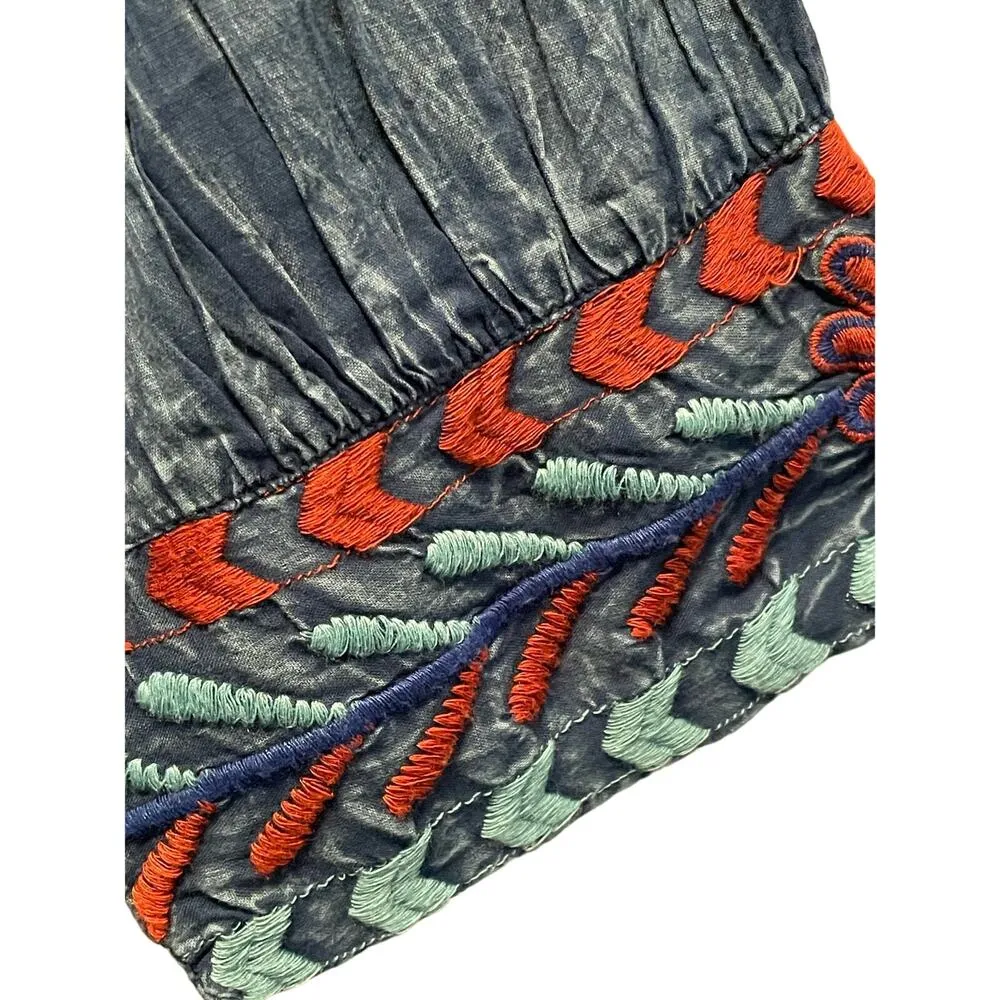 Ivy Jane Chambray Cotton Top w/Embroidered Collar & Cuffs w/tassel Ties XS - Image 5