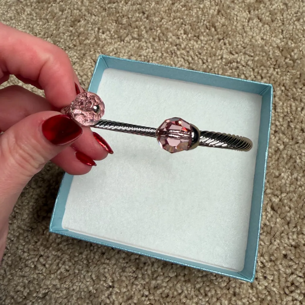 Touchstone Crystal by Swarovski With a Twist Cable Bracelet Light Rose Silver - Image 4