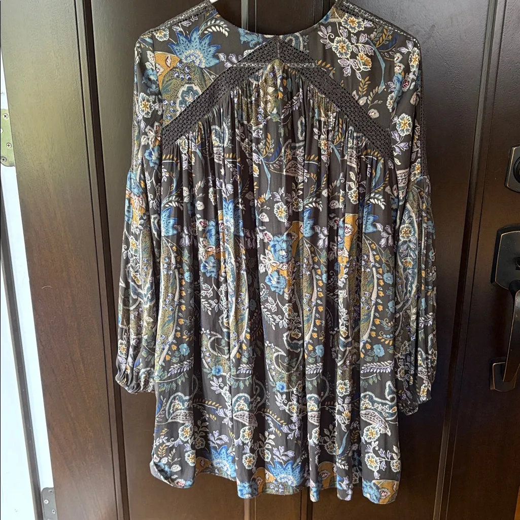EUC Free People Rain or Shine Grey Paisley Tunic Top / Dress Size XS - Image 12