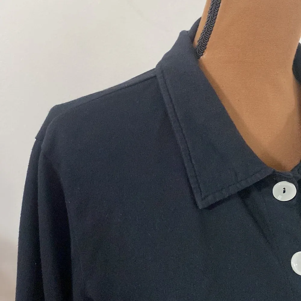 Fresh Produce Black French Terry 3/4 Sleeve Cardigan contrast white buttons sz M - Image 7