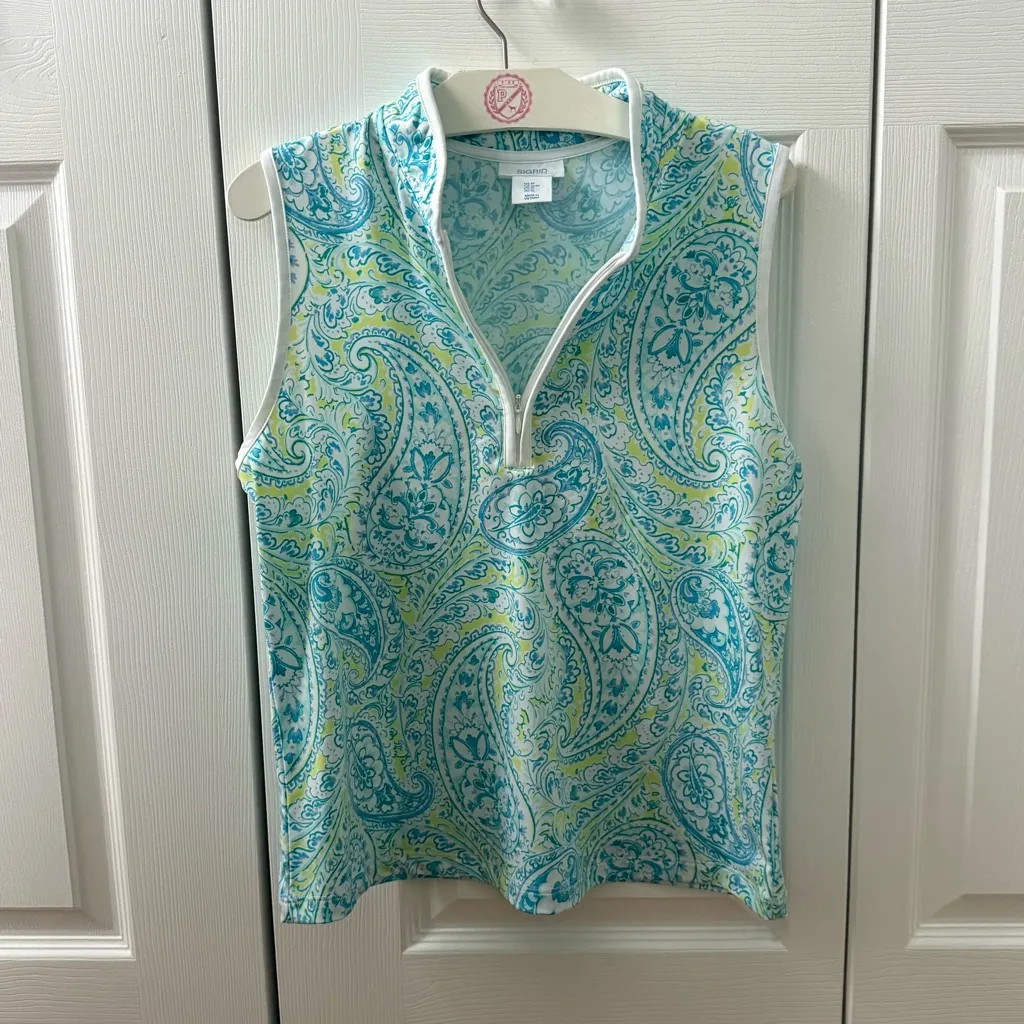 Sigrid Olsen Golf & Tennis Paisley Sleeveless Mock Golf Shirt - Image 2