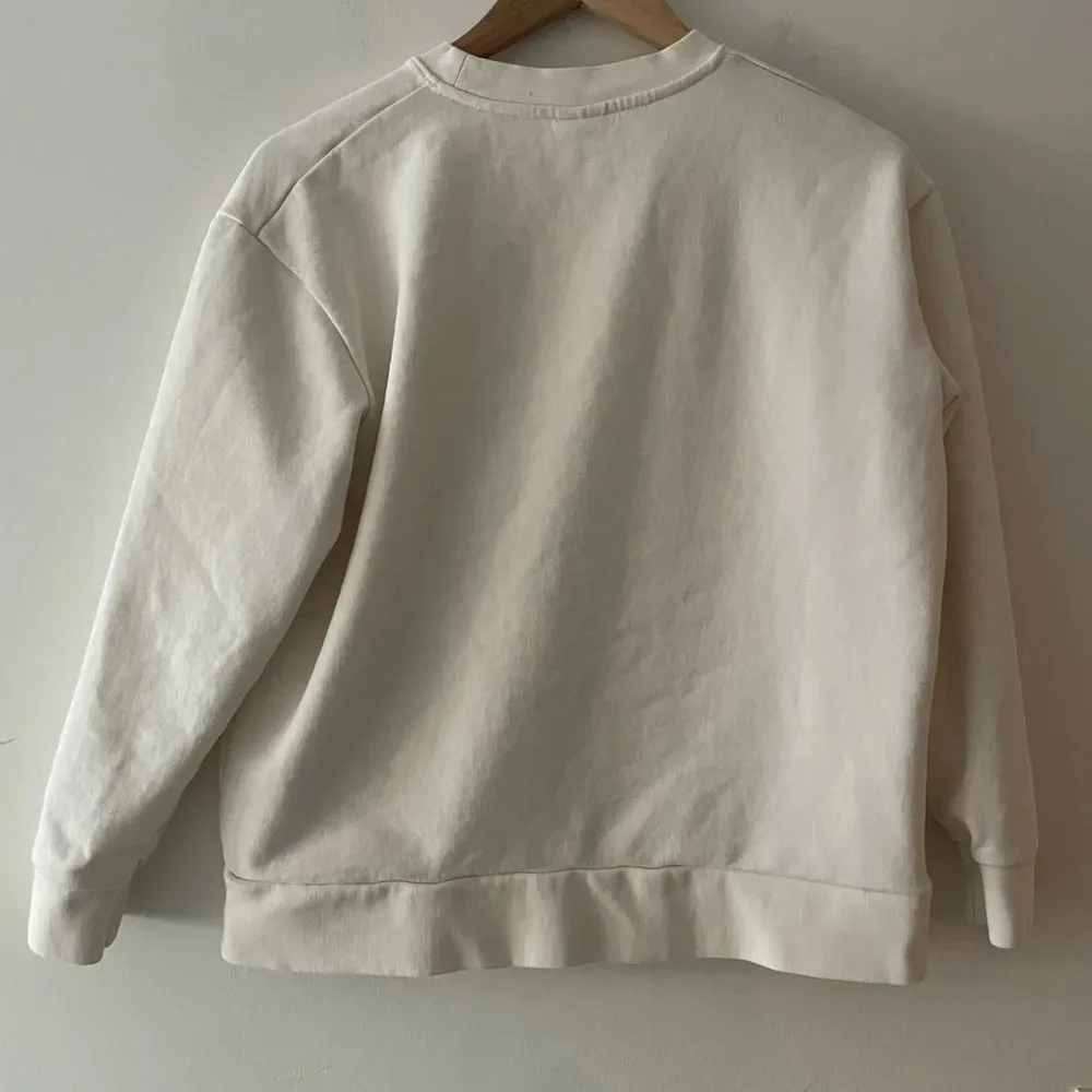 Zara White Faux Black Leather Pocket Trendy Crewneck Sweatshirt - Image 2