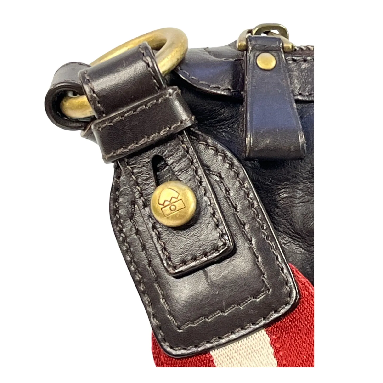 Bally Leather Crossbody Bag Brown Red Cream Stripe Adjustable Strap - Image 4