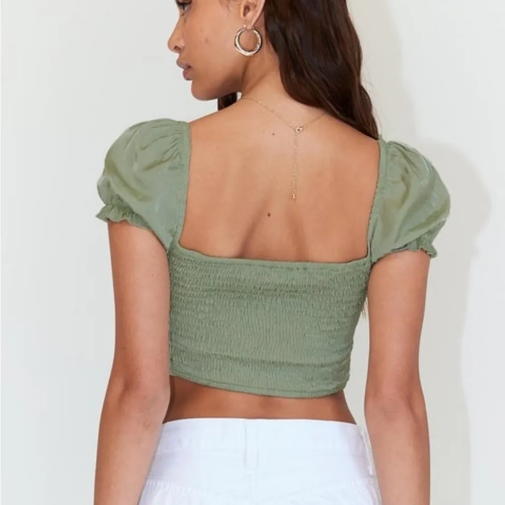 Princess Polly Sage Puff Sleeve Crop Top - Image 5