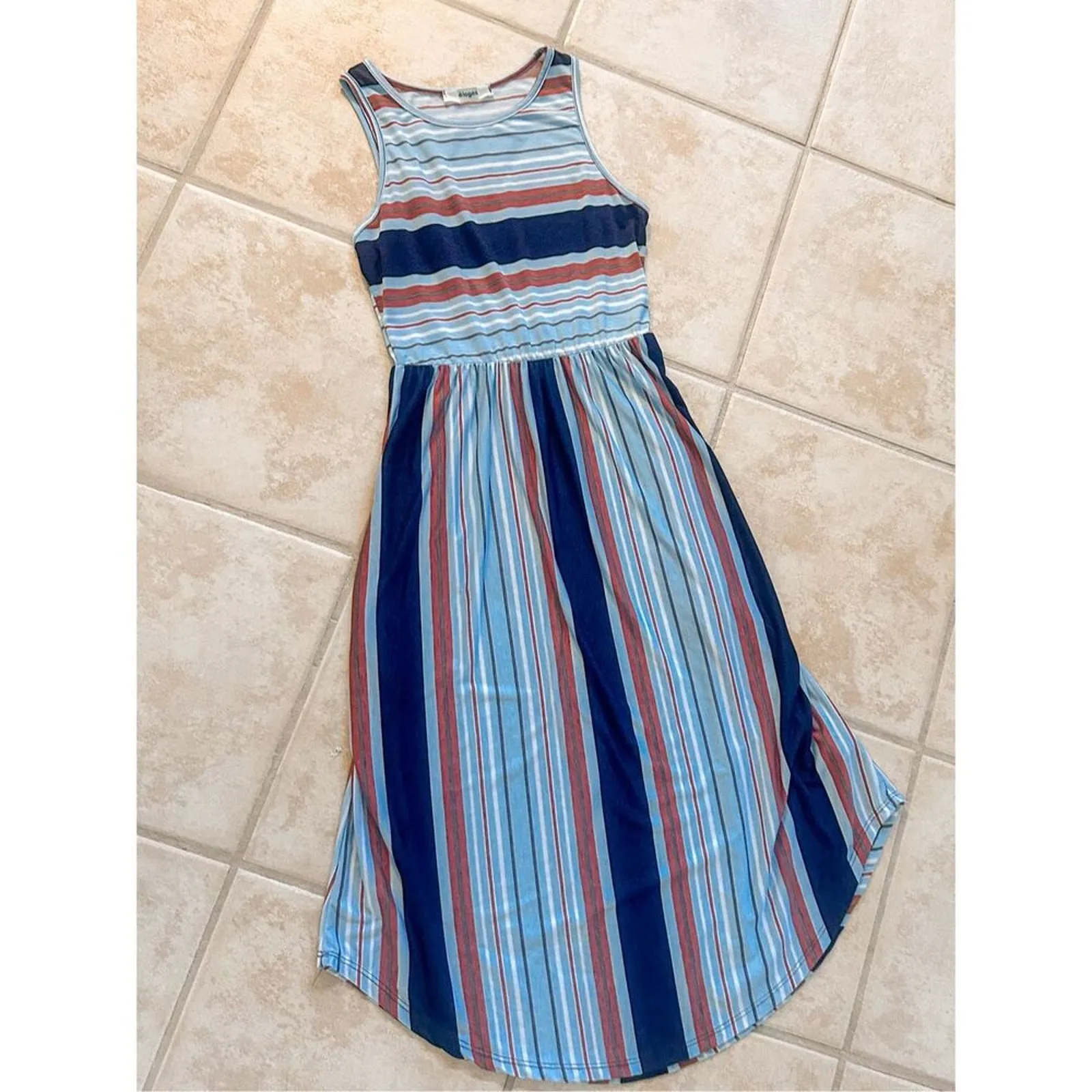 New Eloges Women's Sleeveless Striped Knit Pullover Tank Dress Multicolor Small Blue - Image 12
