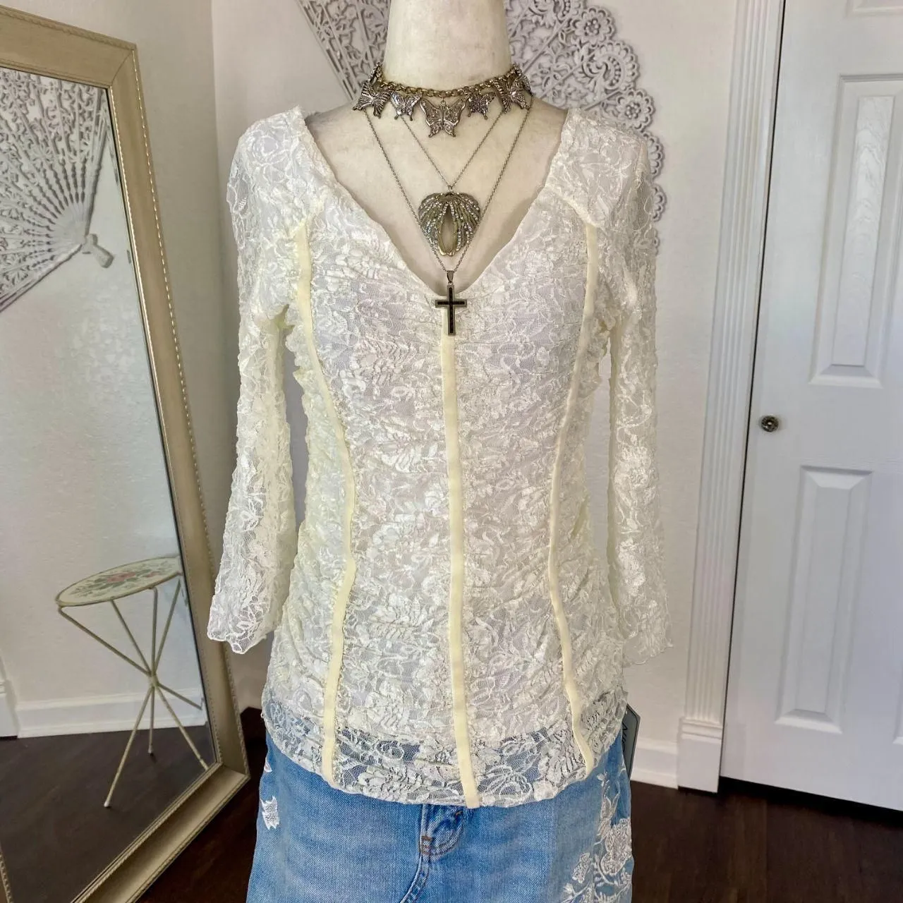 Deadstock NWT Nicola Whimsygoth White Corset Lace Fairy Blouse Top M Size M - Image 4