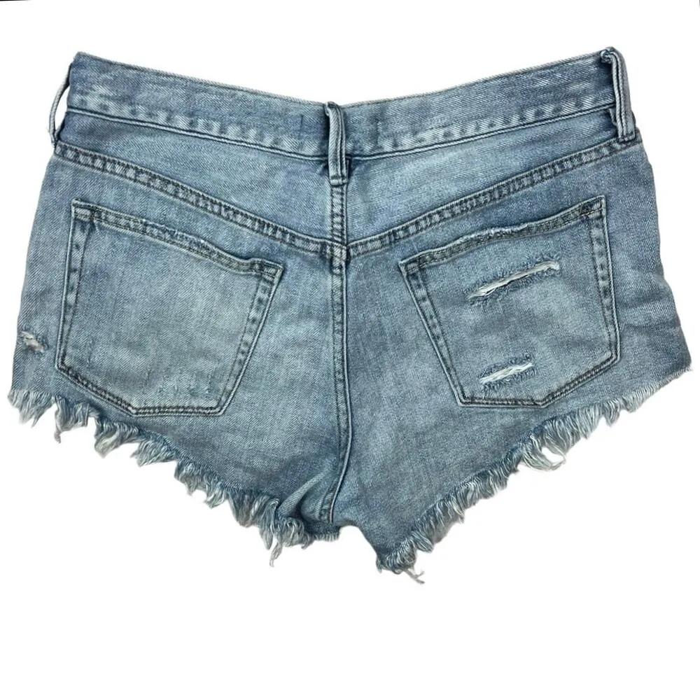 Free People We The Free Blue Medium Wash Distressed High Rise Jean Short Size 27 - Image 2