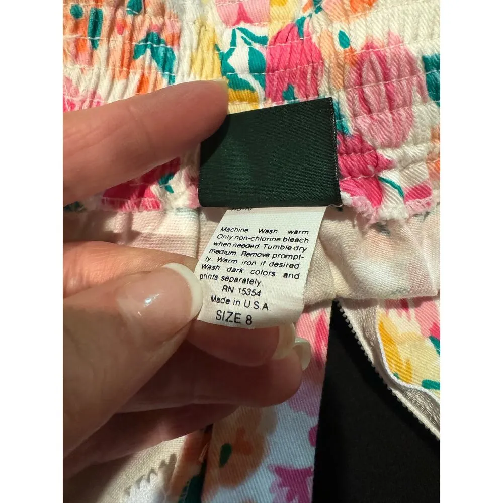 Vintage Hunt Club high waisted pleated floral, pockets, white, pink skirt size 8 - Image 11