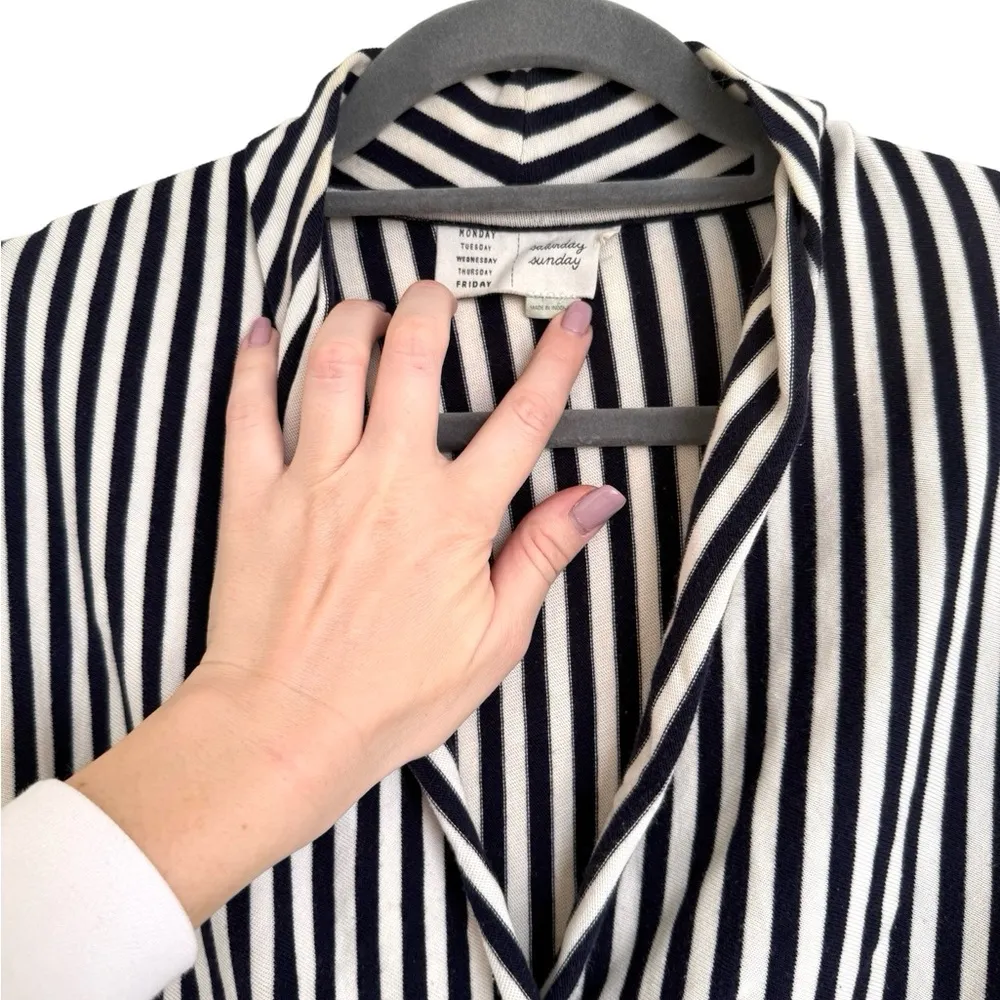 Saturday Sunday Navy White Striped Cotton Crossover Dress S - Image 4