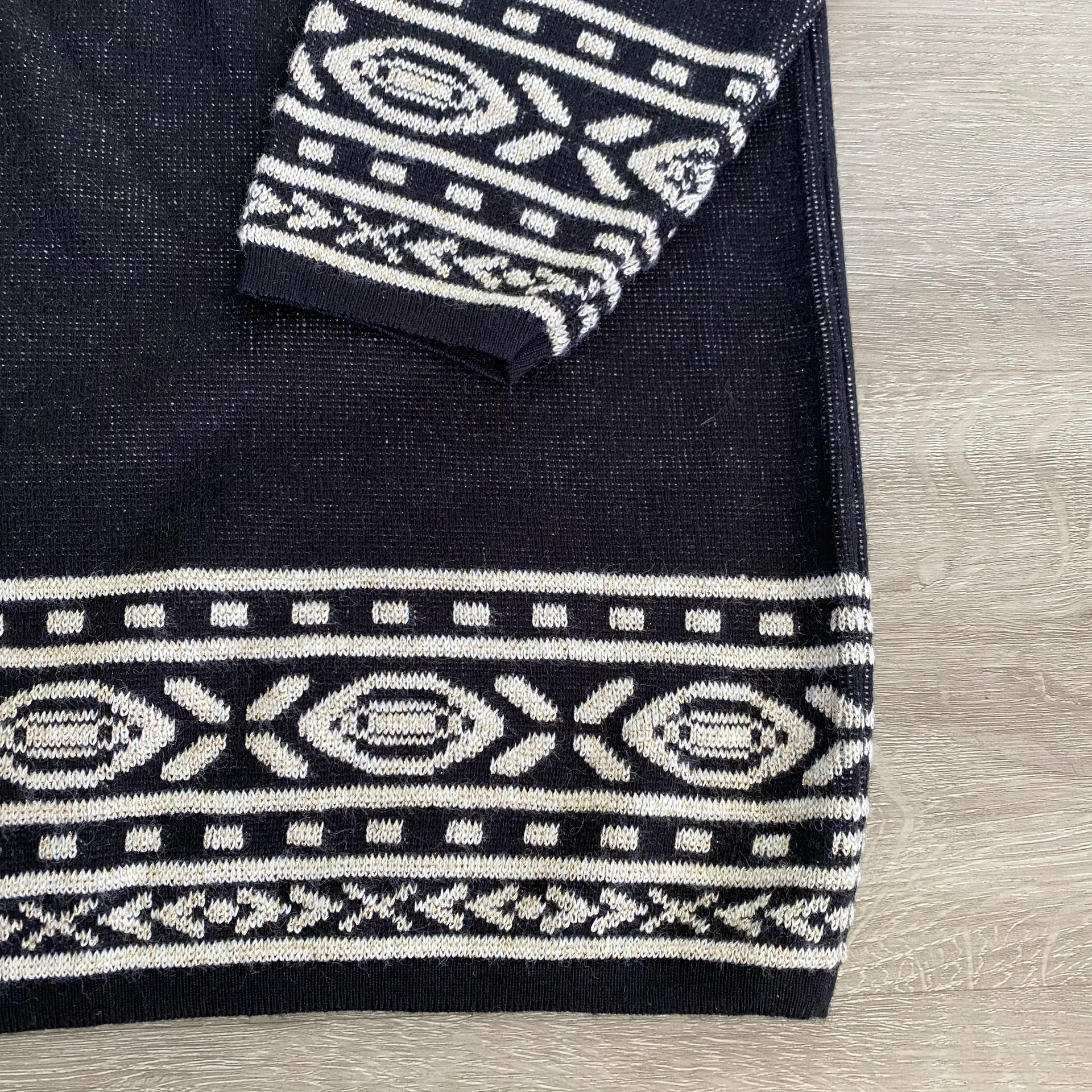 Vintage 80s Black Metallic Gold Tunic Sweater L/XL Size L - Image 5