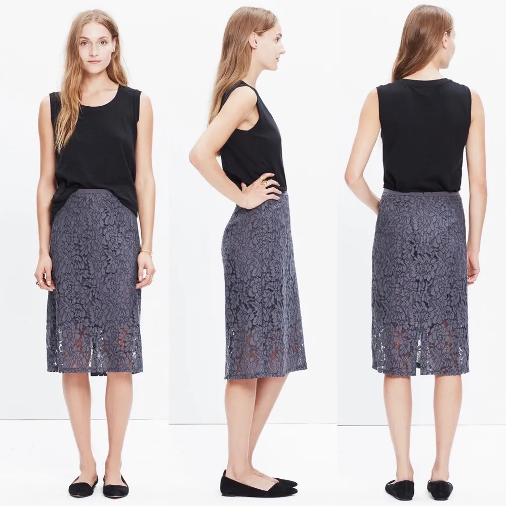 Madewell Gray Lace Pencil Skirt Knee Length 2 - Image 2