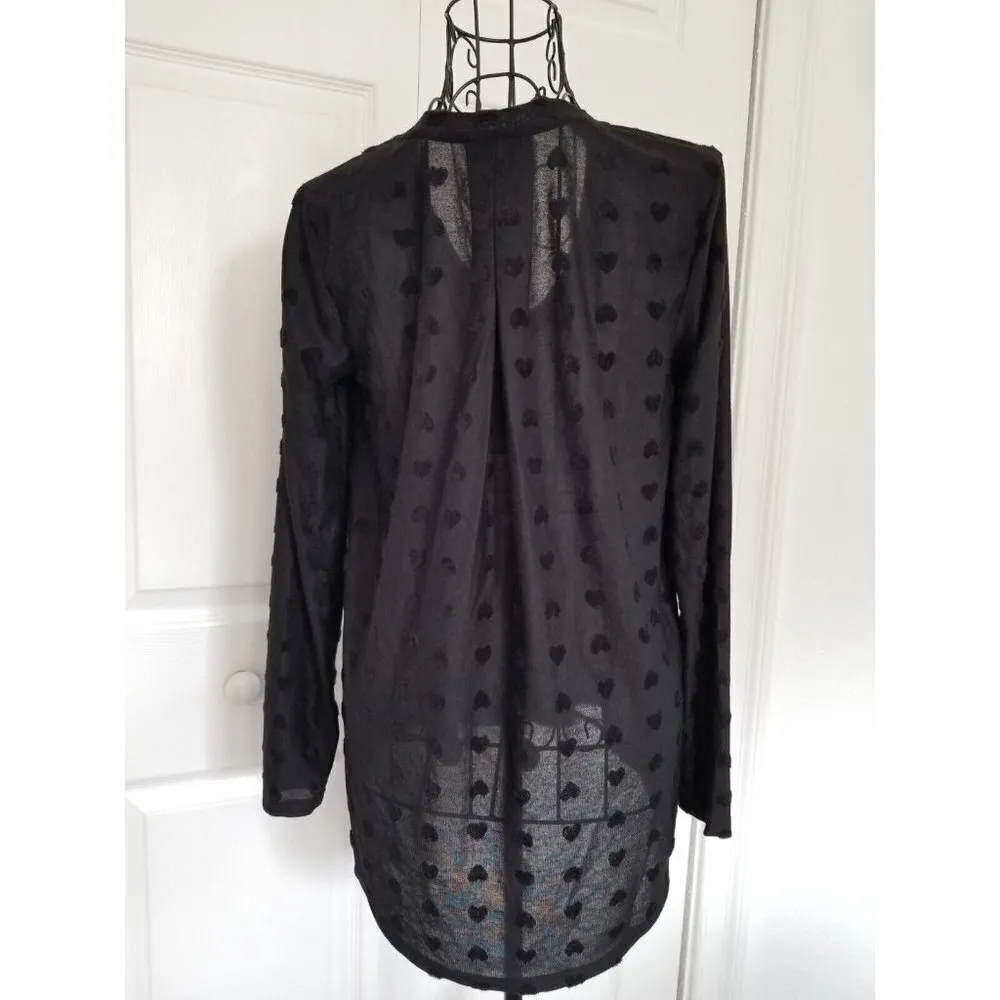 Bobeau Top Black V-Neck Long Sleeve Flocked Hearts Hi-Low Hem Womens Size (L) - Image 4