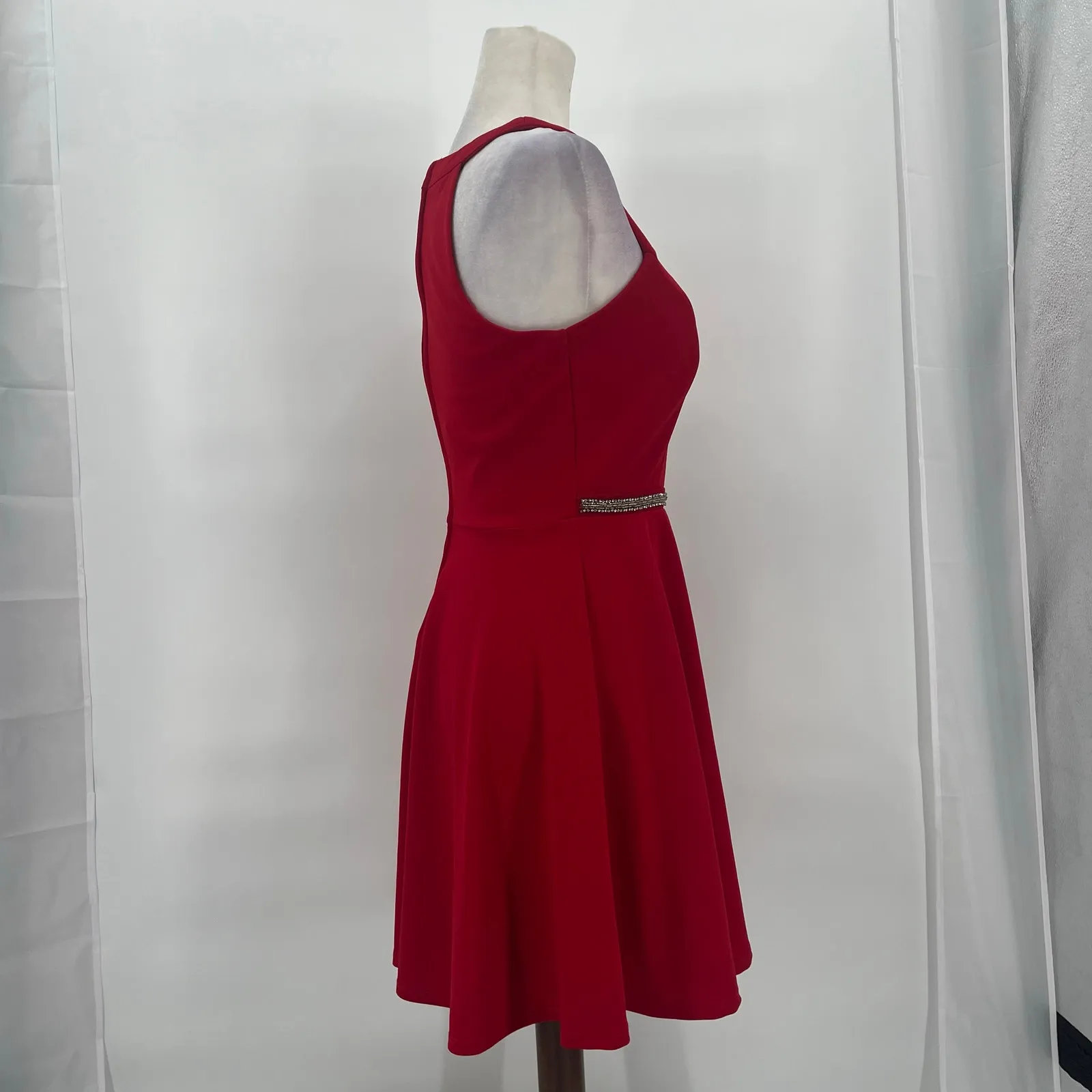 Honey & Rosie Halter Fit Flare Dress Sz M Holiday Bling Belt Valentines Cocktail - Image 5