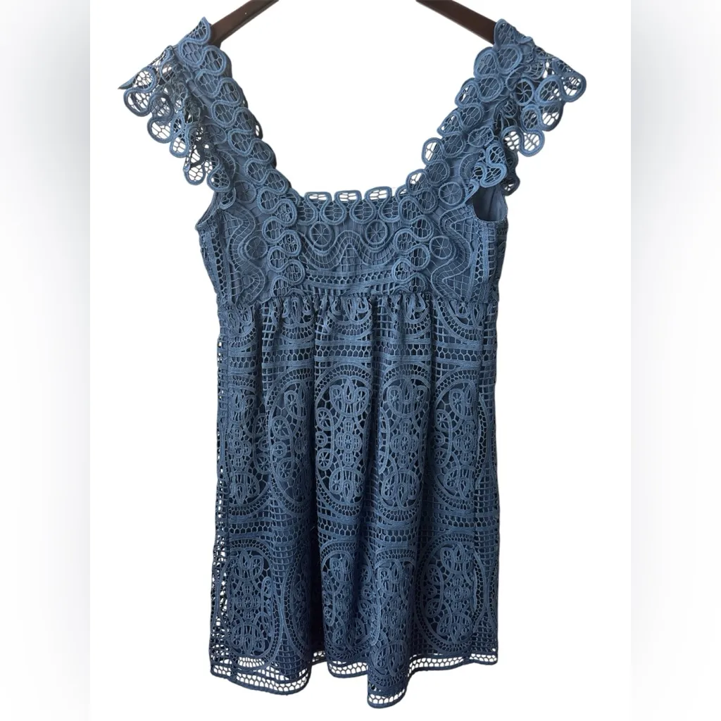 Temperley London Lace Mini Dress Blue Cap Sleeve 💯 Cotton Lined. Sz 6 US 10 UK - Image 2