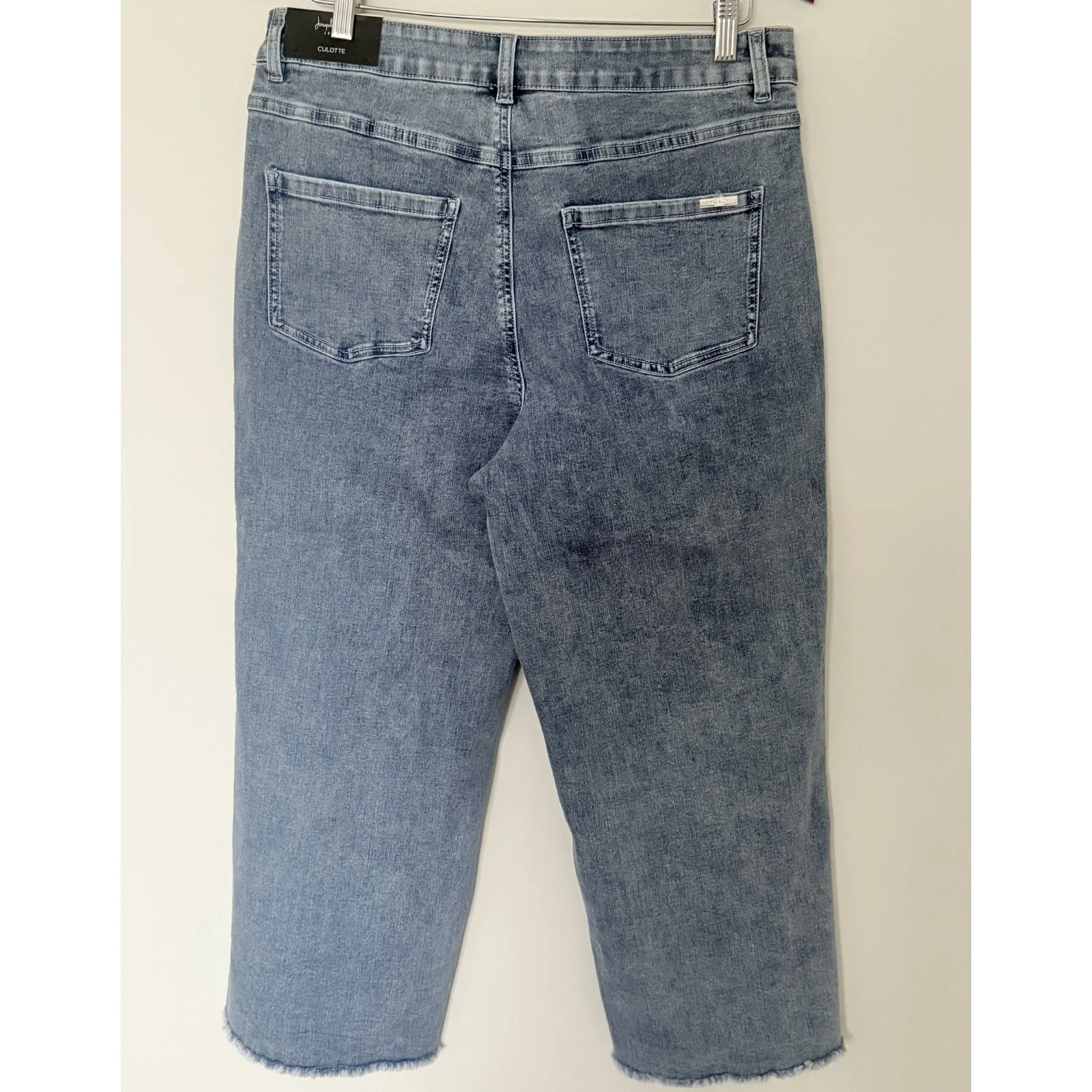 NWT Joseph Ribkoff Vintage Blue Rhinestone Seam Slit Hem Frayed Culotte Jeans 14 - Image 3