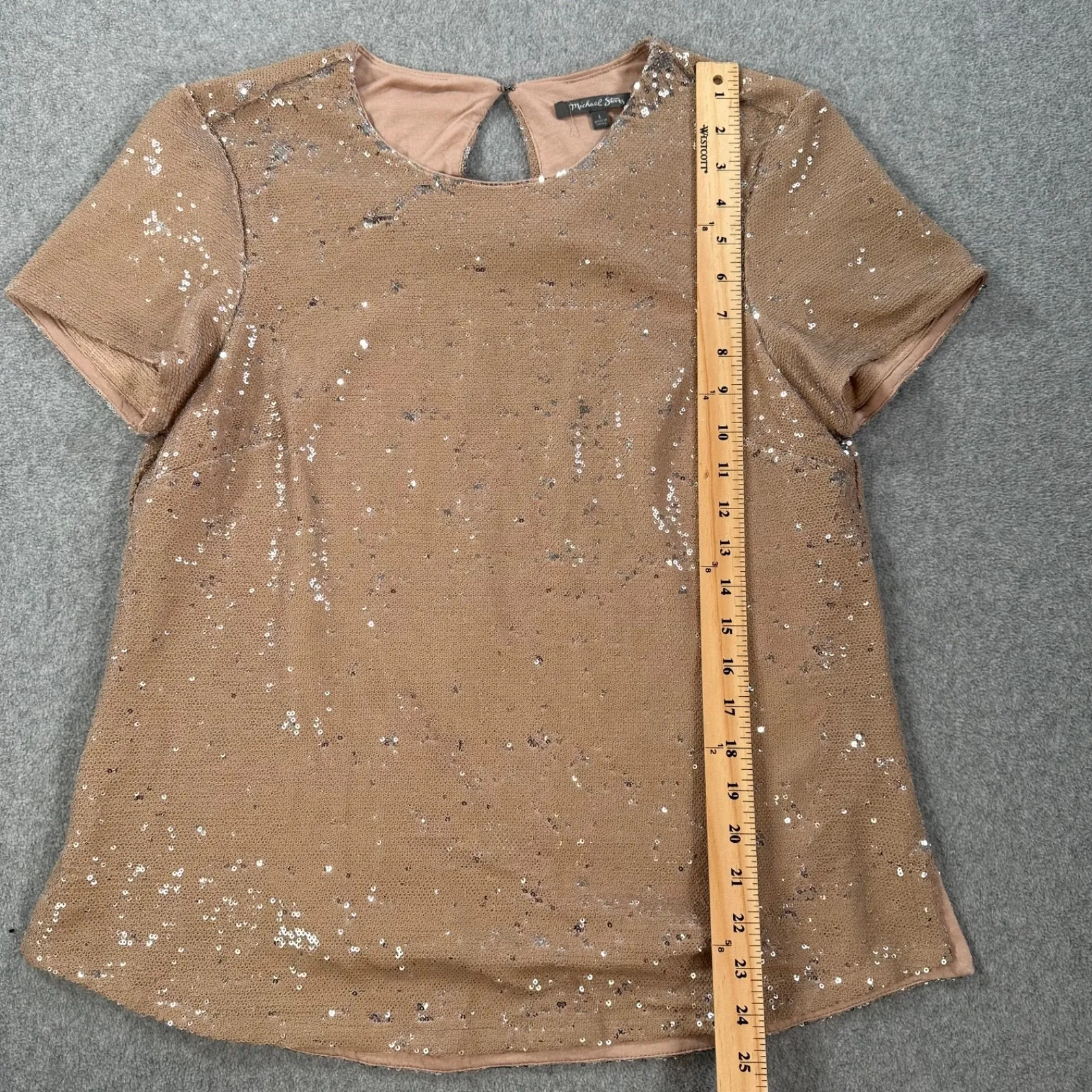 Michael Stars Sequin Short Sleeve Top Women's Large Gold Silver Sparkle Holidays - Image 6