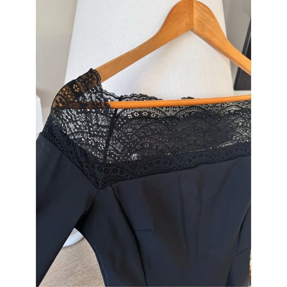La Petite Robe Chiara Boni Black Lace Off The Shoulders Dress Italian 44 - Image 3