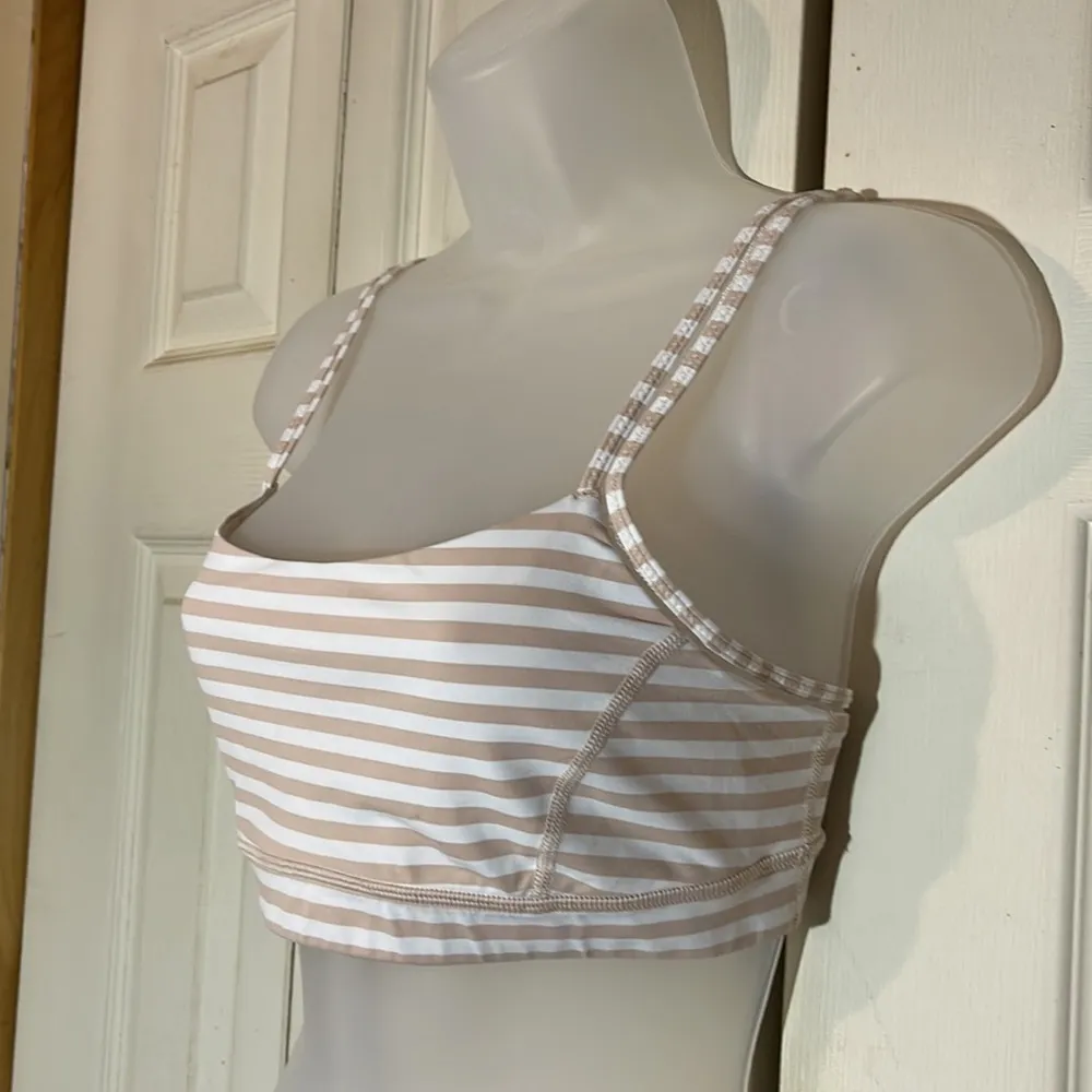 Lululemon Possibly Vintage Y2K Sports Bra White Tan Stripes 8 Medium - Image 4