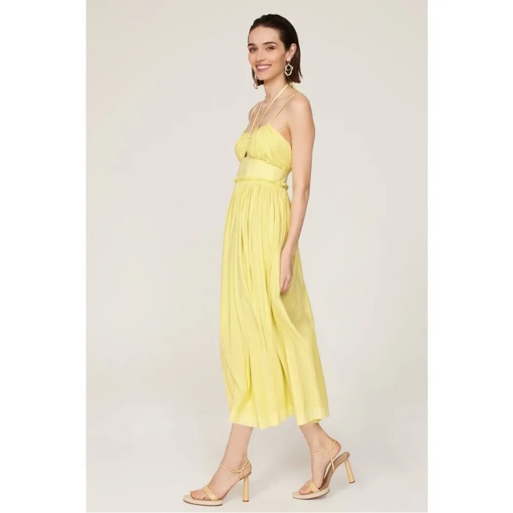 Ulla Johnson Freya Yellow Keyhole Tie Neck Sleeveless Midi Dress Size 2 - Image 3