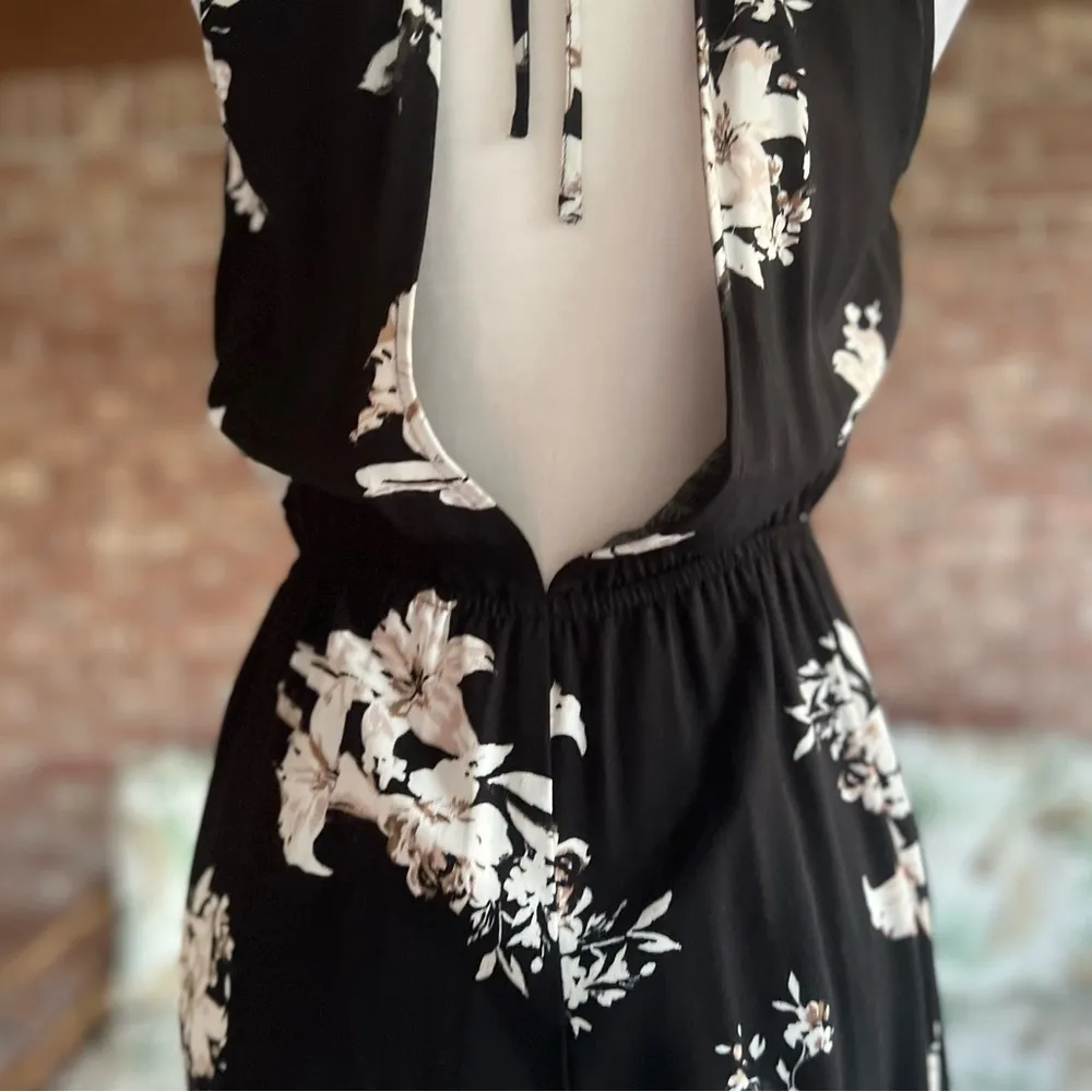 BB Dakota Jumpsuit Wide Leg Black Floral Backless Sleeveless M Brunch Garden - Image 13