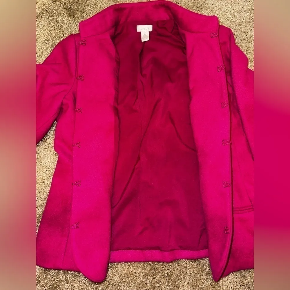 Chico's Fuchsia Pink Jacket Coat Front Collar - Image 5