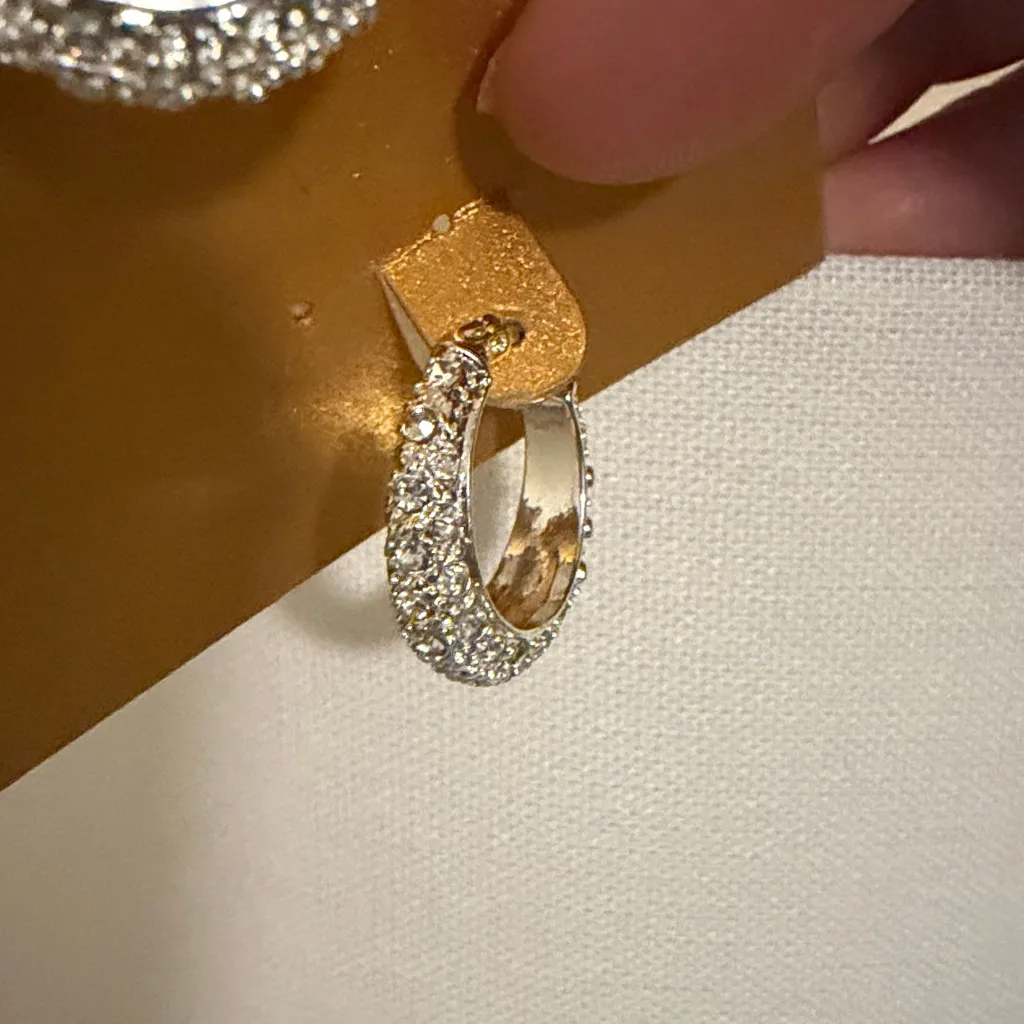 Monet Silver Textured CZ Hoop Earrings - Image 2