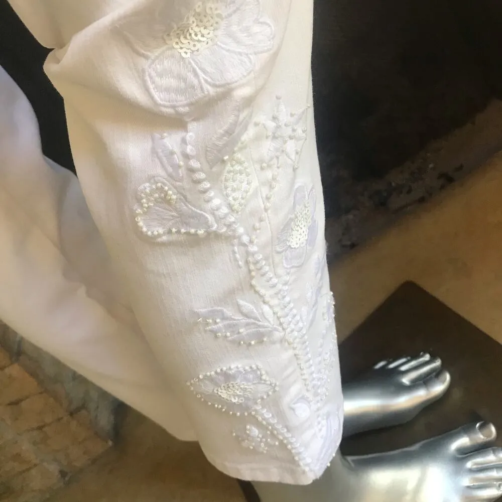 Soft Surroundings Beaded Embellished White Jeans Style 2CC02 Women's Size Small - Image 6