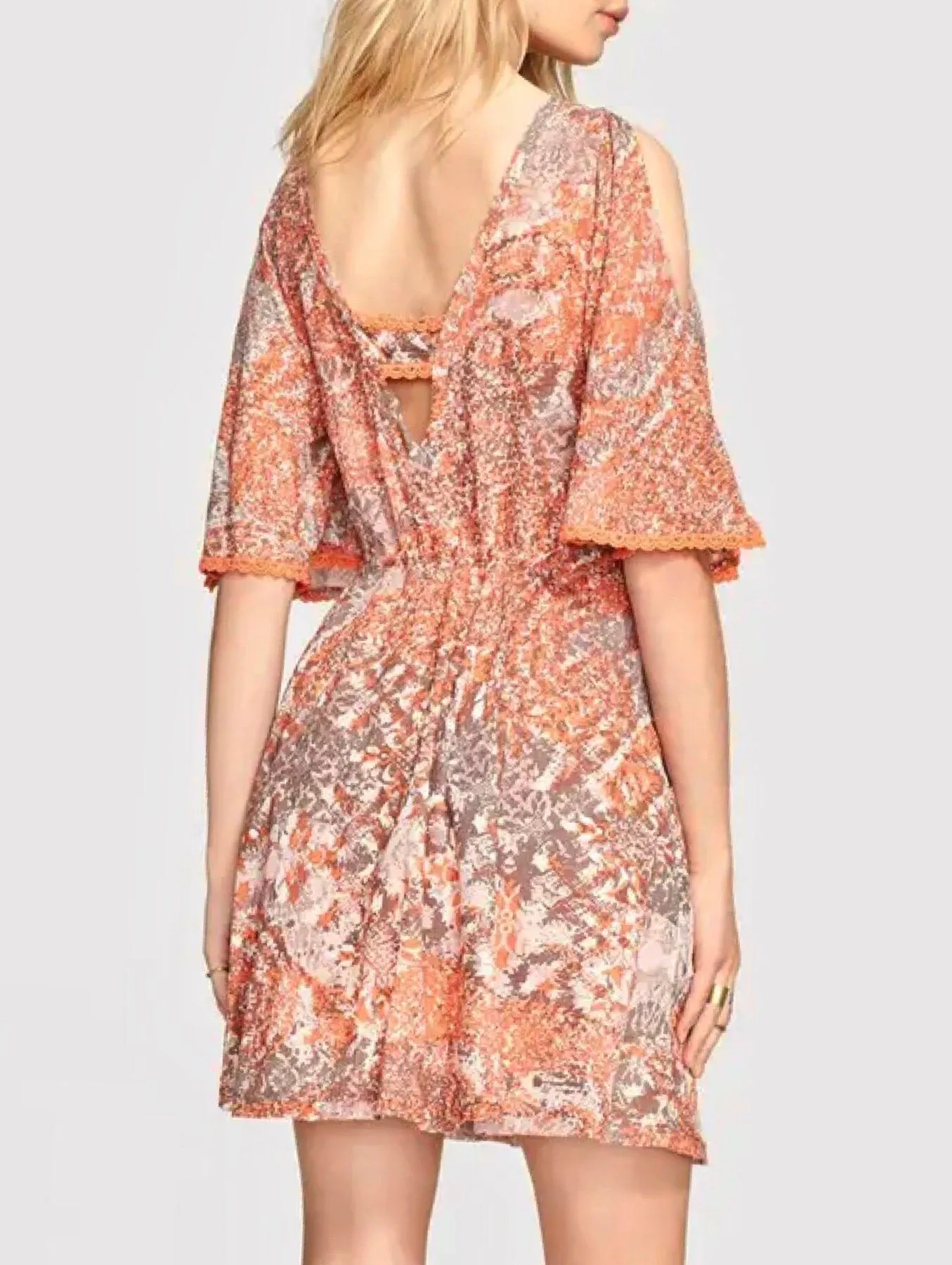 Love Birds Orange Boho Mini Dress Women’s Size XS - Image 2